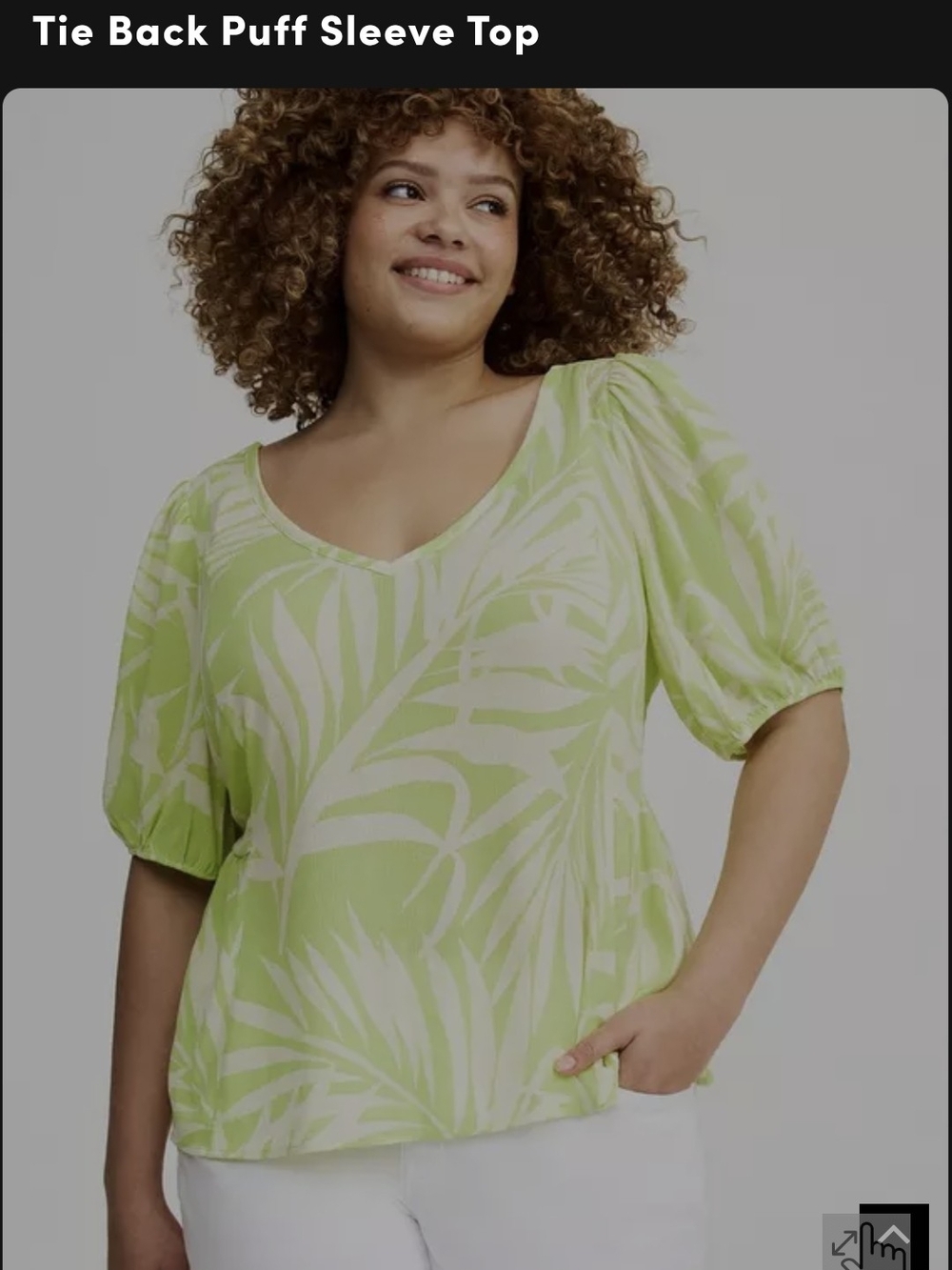 Tie Back Puff Sleeve Top - Lime Leaf Print